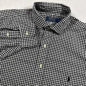 Polo Ralph Lauren Button Up Men's LT Tall Black White Gingham Check LS Button Up
